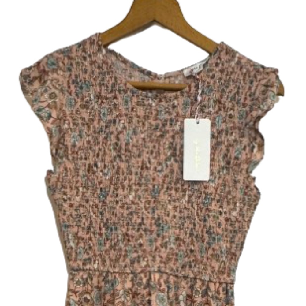 NWT By the River Women's Size M Floral Dress Smocked Border Print Midi Boho